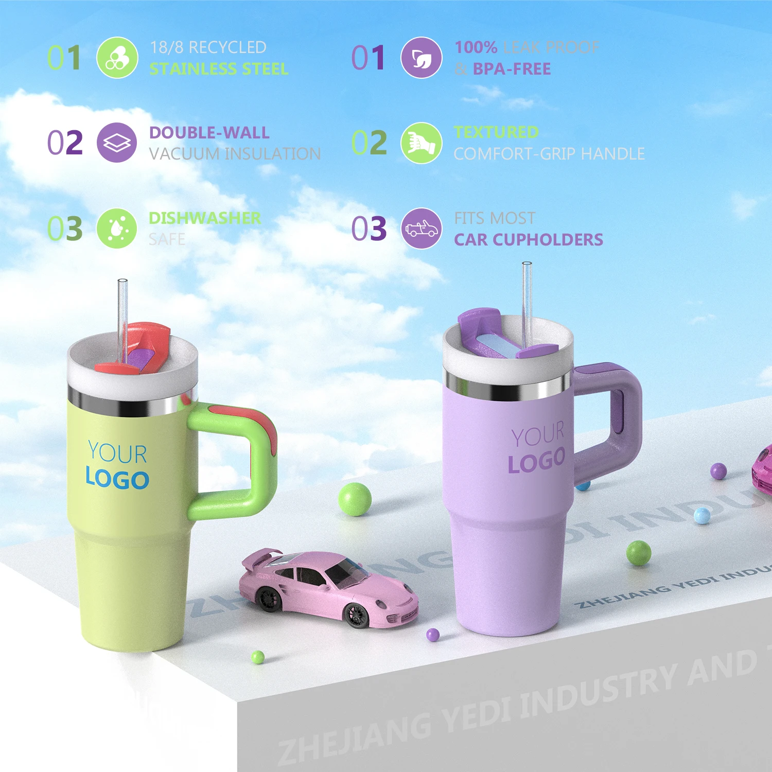 2025 18/8 double wall 20oz american style stainless steel vacuum insulated kids tumbler cup with handle straw