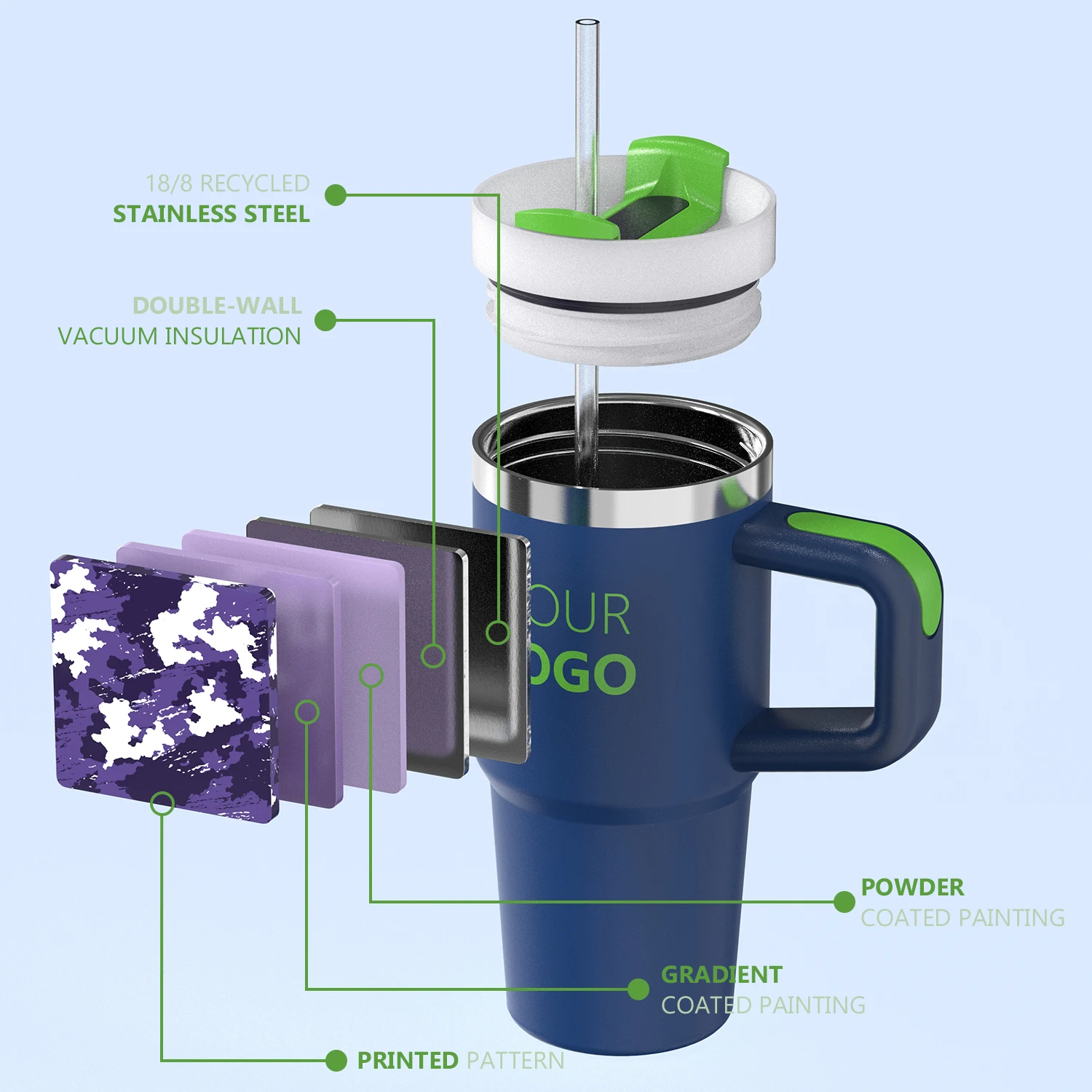 2025 18/8 double wall 20oz american style stainless steel vacuum insulated kids tumbler cup with handle straw