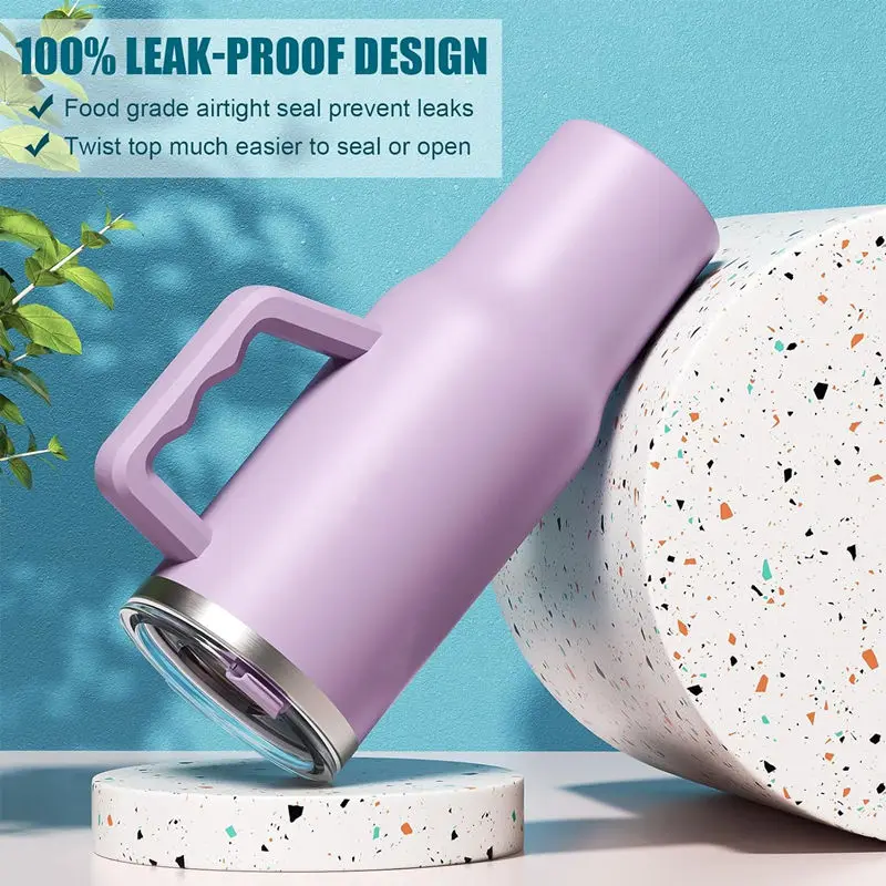 top sell custom 40oz 304 stainless steel double wall vacuum insulated travel tumbler with handle and lids