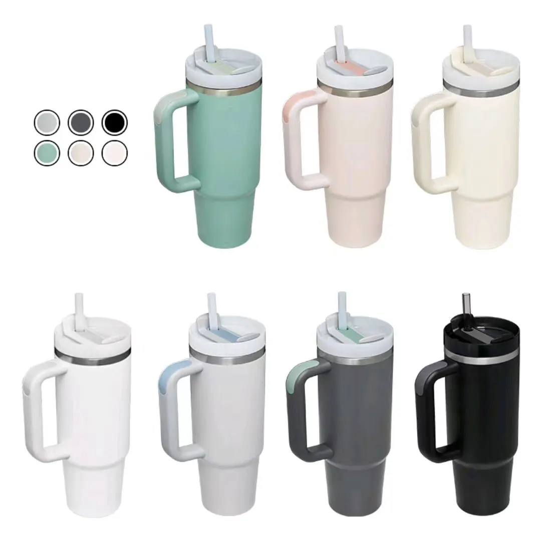 hot 30oz 40 oz double wall vacuum insulated 304 stainless steel tumbler cup with handle lid straw for coffee beer water