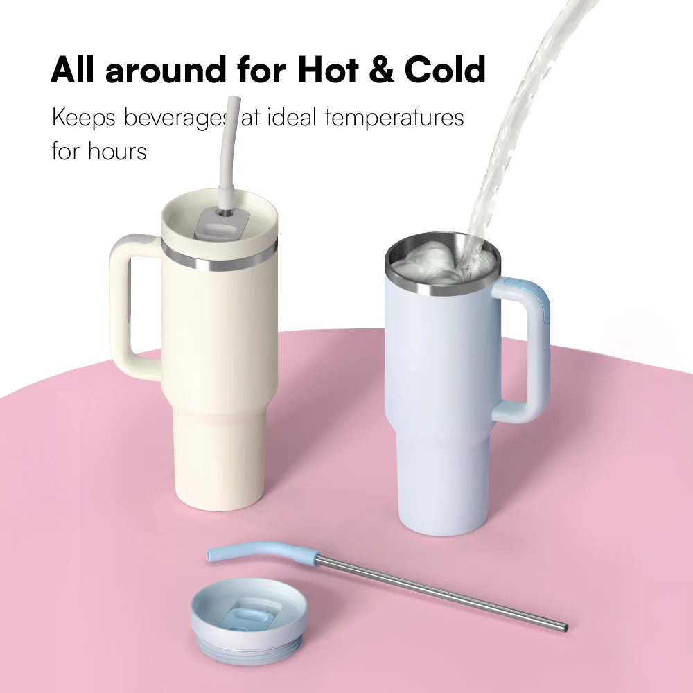 outdoor 40 oz beer travel mug insulated stainless steel tumbler wholesale bulk tumbler with handle and straw