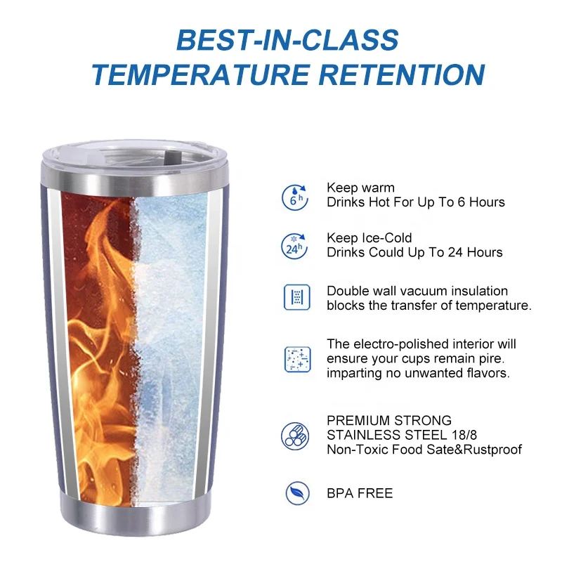 custom coffee cup 20 oz tumbler stainless steel vacuum insulated 20oz power coating water tumbler with lid for laser engraving