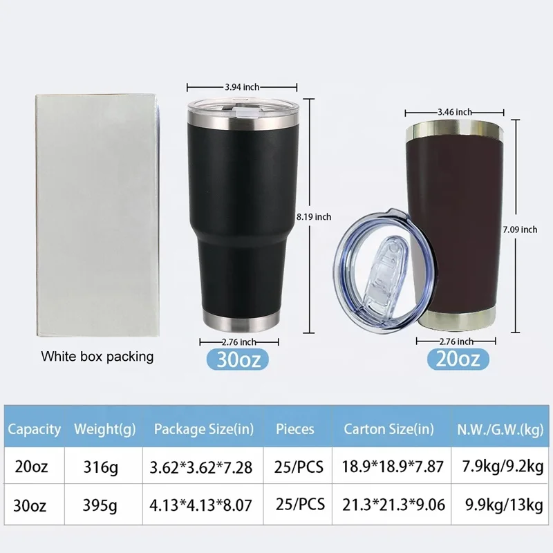 custom coffee cup 20 oz tumbler stainless steel vacuum insulated 20oz power coating water tumbler with lid for laser engraving