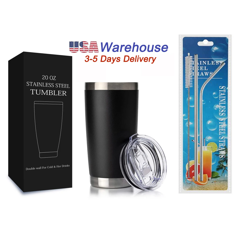 usa warehouse 20oz leakproof insulated tumblers travel coffee mugs powder coated stainless steel tumblers with lid and straw