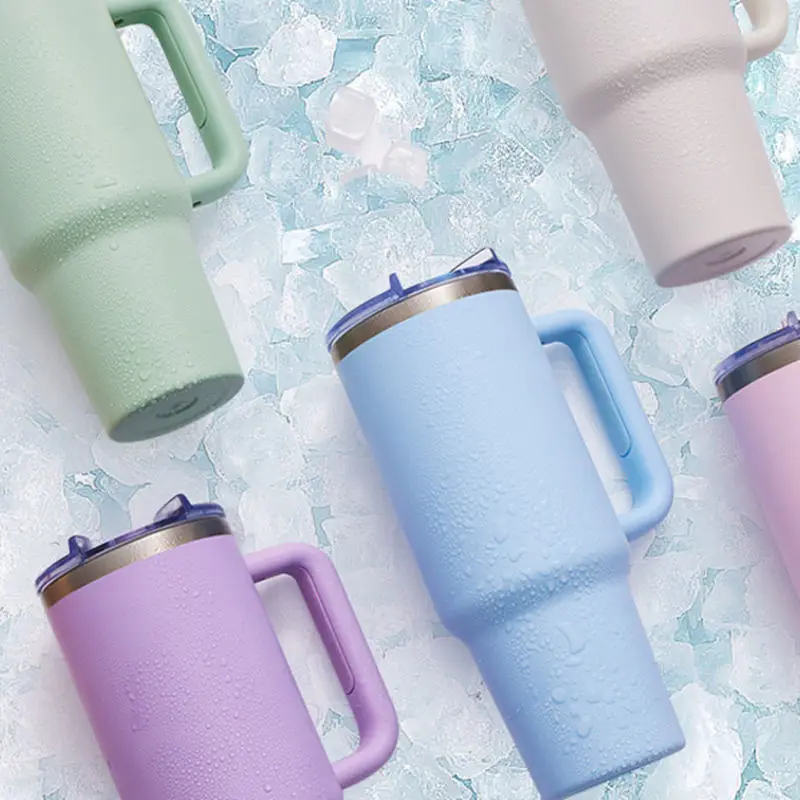 top sell custom 40oz 304 stainless steel double wall vacuum insulated travel tumbler with handle and lids