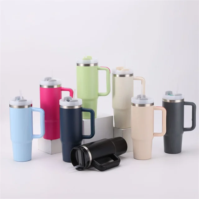 40oz insulated tumbler with handle & straw insulated stainless steel travel mug insulated stainless steel cup bpa free